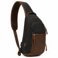 Zaino monospalla 18 x 10 x 32 cm in tessuto e similpelle nero/marrone con tasche a zip