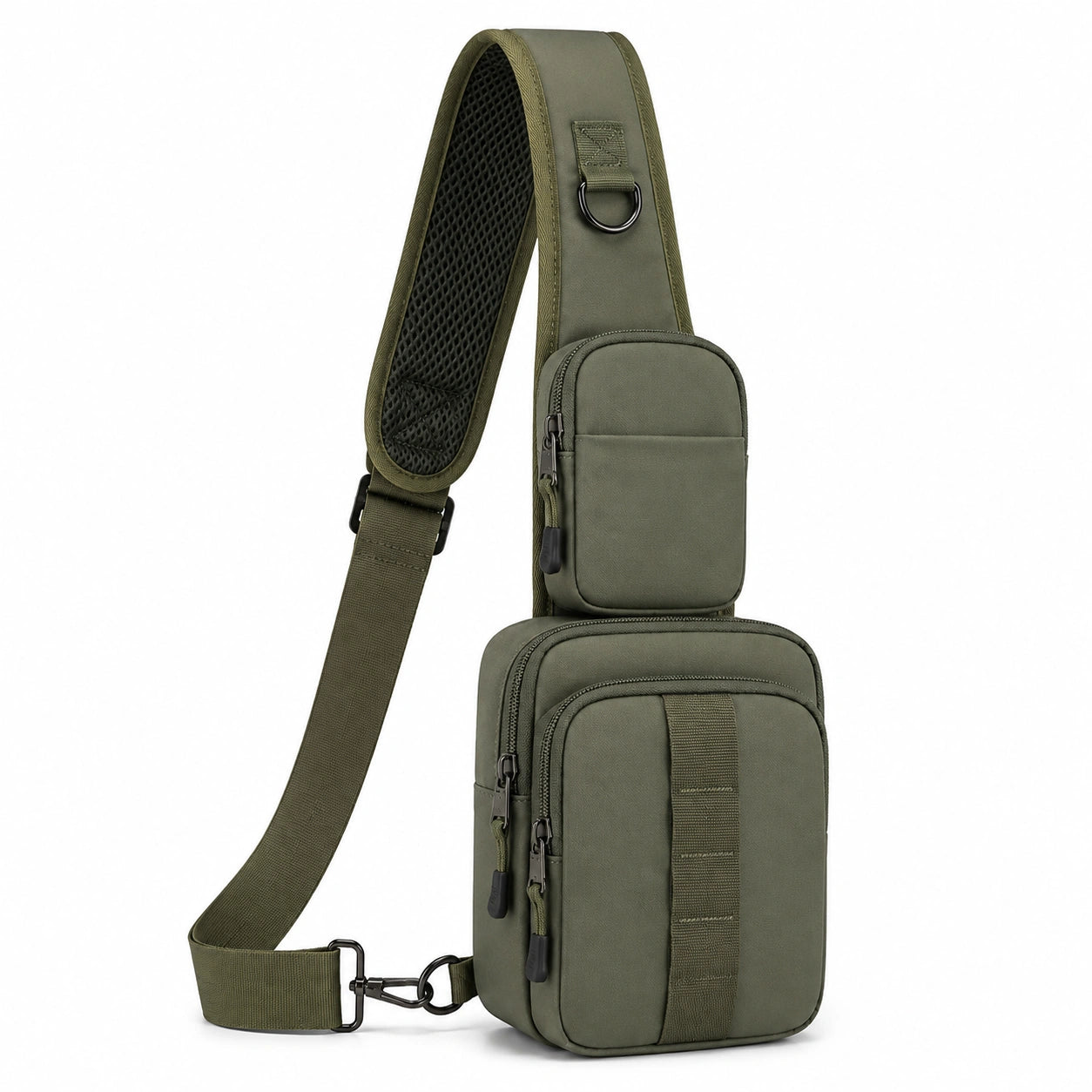 Borsa a tracolla 18 x 8 x 30 cm in tessuto sintetico verde oliva con tasche multiple