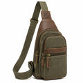 Borsa a tracolla 18 x 8 x 33 cm in tela e similpelle verde oliva marrone stile vintage