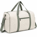 Borsone da viaggio 50 cm in tessuto trapuntato beige e verde con tracolla regolabile