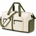 Borsone da viaggio 50 x 25 x 30 cm in tessuto sintetico beige e verde con tracolla e tasche
