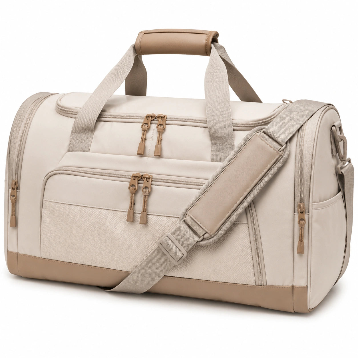 Borsone da viaggio 50 x 25 x 30 cm in materiale sintetico beige con tracolla regolabile
