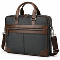 Borsa portadocumenti 40 x 10 x 30 cm in tessuto nero e similpelle marrone - tracolla regolabile