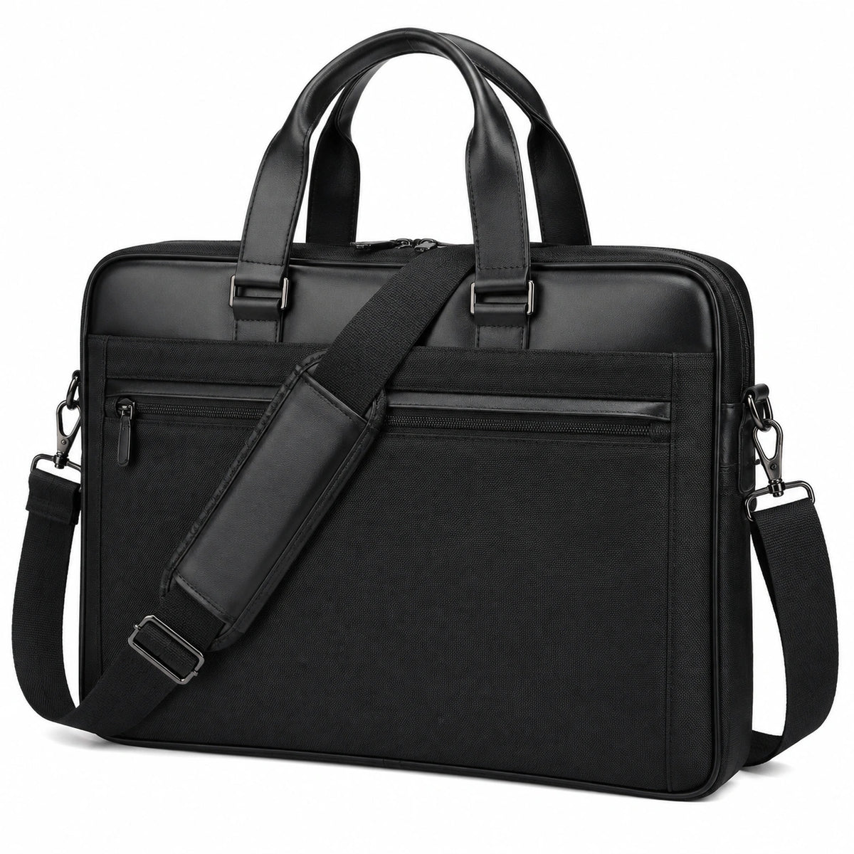 Borsa portadocumenti 42 x 30 x 10 cm in tessuto e similpelle nera per laptop con tracolla