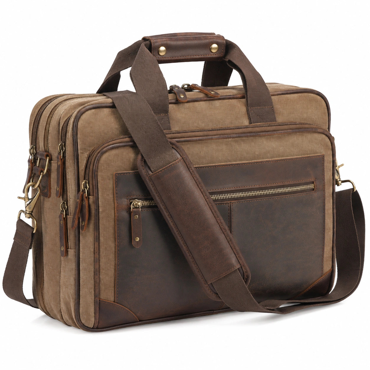 Borsa porta PC 42 x 12 x 32 cm in tela e similpelle marrone stile vintage