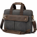 Borsa portadocumenti 40 x 10 x 30 cm in tela grigio scuro e marrone - tracolla regolabile stile vintage