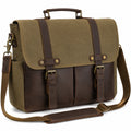 Borsa messenger 40 x 12 x 30 cm in tela e pelle marrone kaki - tracolla regolabile