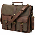 Borsa messenger 40 x 15 x 30 cm in tela e pelle marrone verde oliva con tracolla regolabile