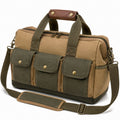 Borsa da viaggio 40 x 18 x 28 cm in tela beige e verde oliva con tasche esterne e tracolla
