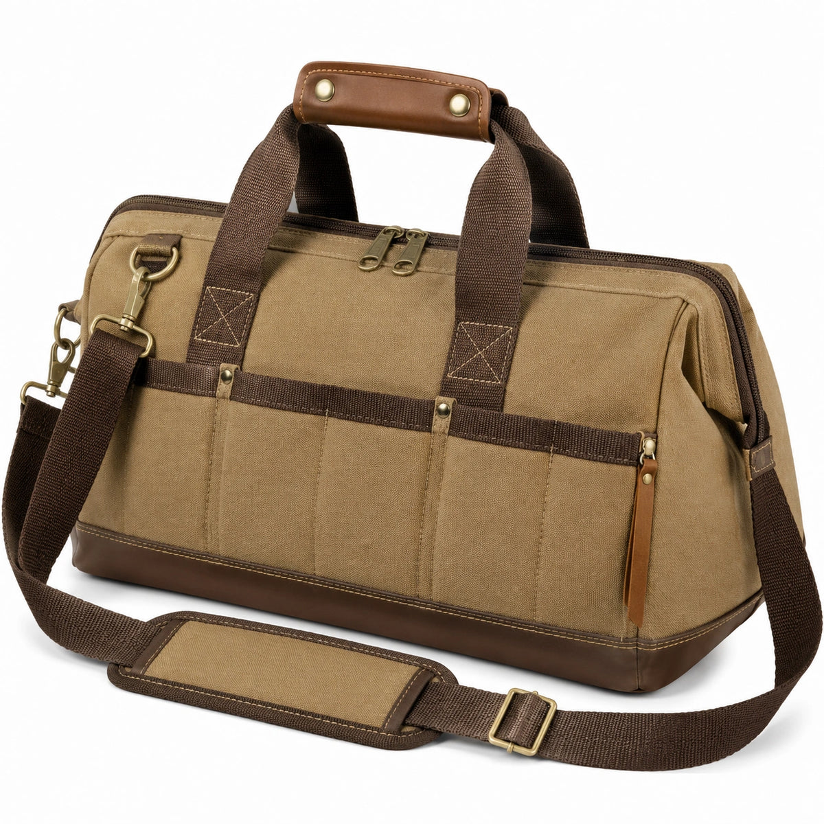 Borsa da viaggio 45 cm in tessuto beige e marrone con tracolla regolabile