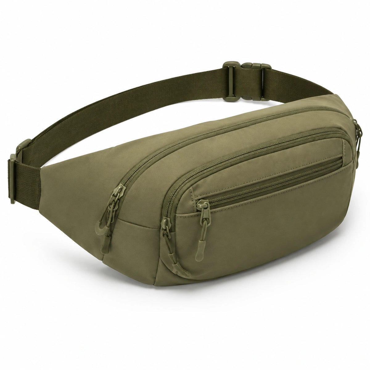 Marsupio 34 x 8 x 16 cm in tessuto sintetico verde oliva con cintura regolabile e tasche con zip
