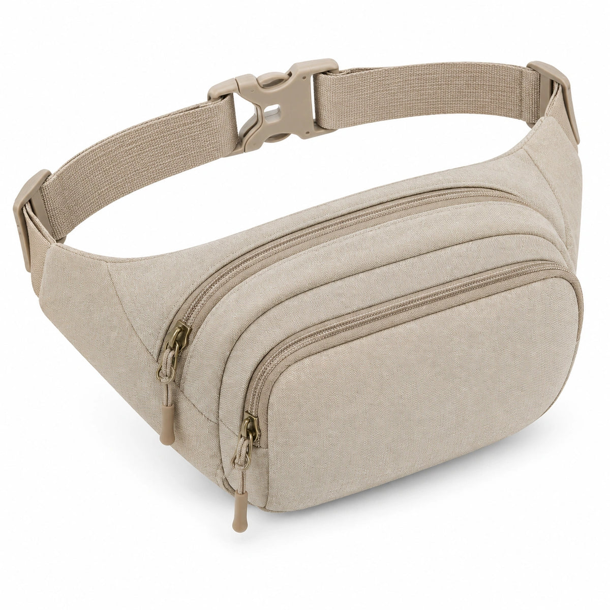 Marsupio 30 x 15 x 12 cm in tessuto beige con tre tasche stile casual