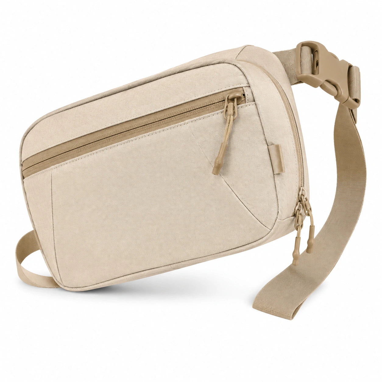 Marsupio 30 x 15 x 8 cm in tessuto beige con cintura regolabile e tasche con zip