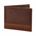 Portafoglio bifold 12 cm in materiale sintetico marrone intrecciato stile classico