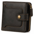 Portafoglio compatto 12 x 10 x 3 cm in materiale sintetico nero con zip e bottone a pressione