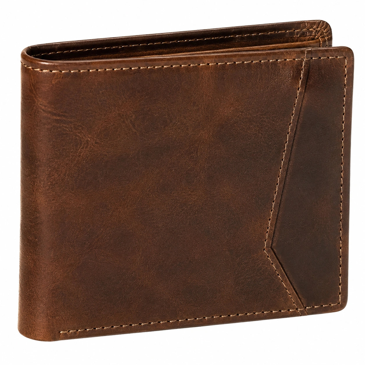 Portafoglio bifold 12 x 9 x 2 cm in pelle marrone con tasca esterna