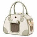 Trasportino per animali 45 x 25 x 33 cm in tessuto beige e verde salvia con rete - borsa da viaggio