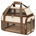 Trasportino per animali 45 x 28 x 30 cm in tessuto beige e marrone con rete traspirante