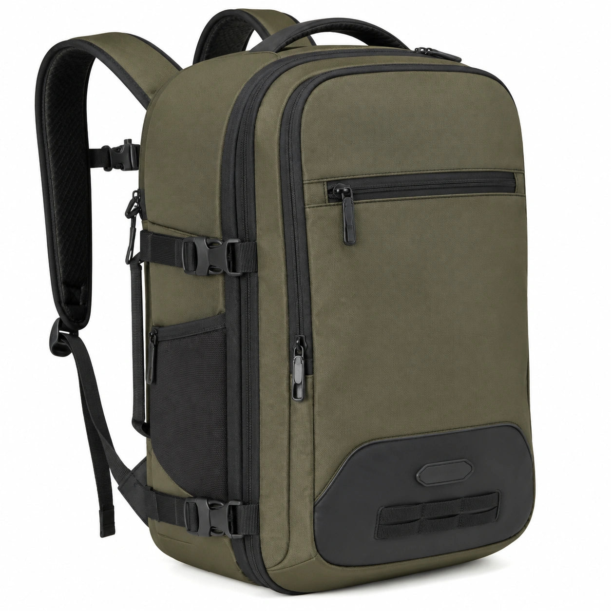 Zaino 48 x 32 x 20 cm in tessuto sintetico verde oliva per viaggio con scomparti e cinghie di compressione