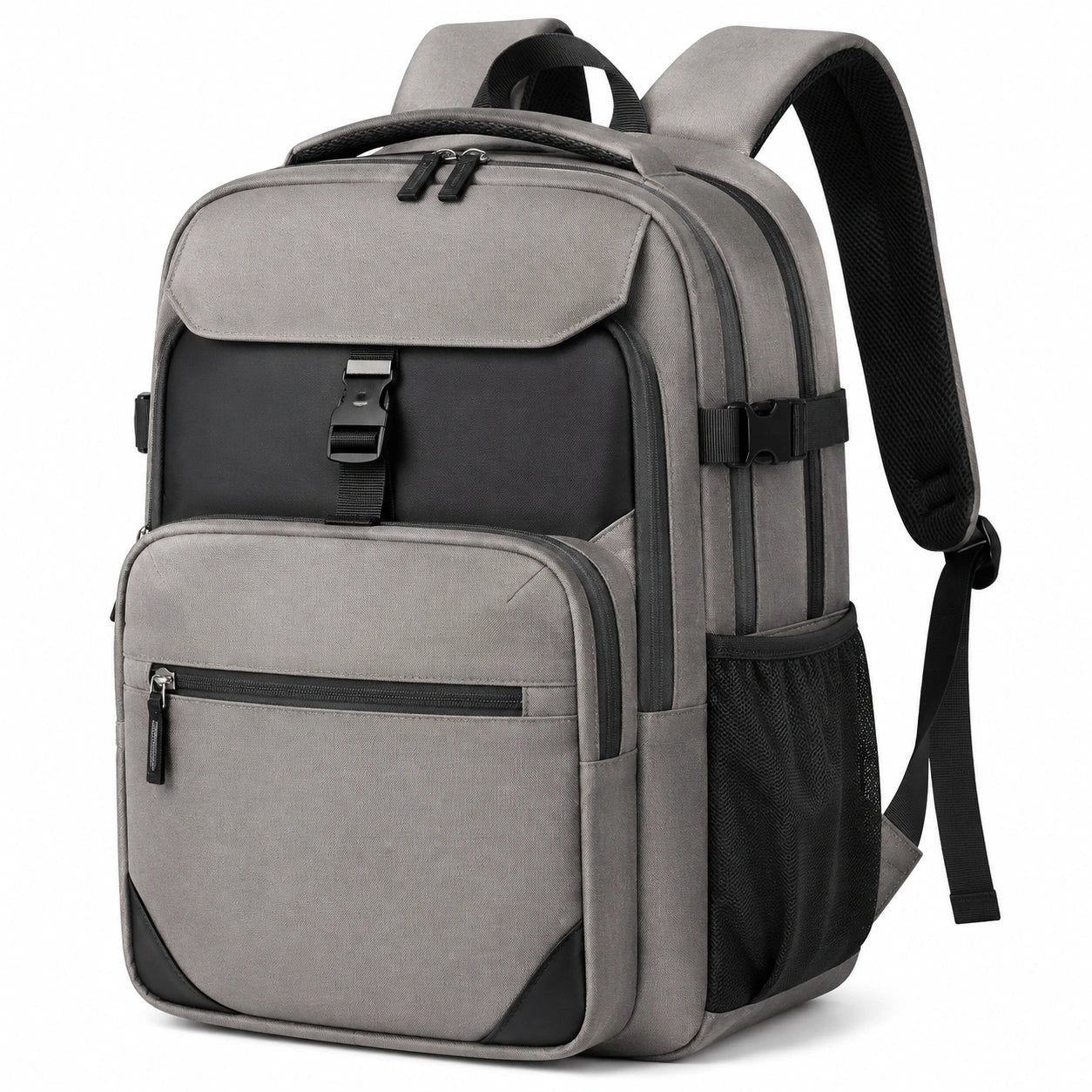 Zaino 45 x 30 x 18 cm in tessuto sintetico grigio e nero con tasche multiple
