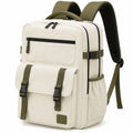 Zaino 30 x 15 x 43 cm in tessuto beige e verde oliva con tasche multiple per uso quotidiano