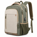 Zaino 45 x 30 x 18 cm in tessuto verde e beige con scomparto per computer e porta USB